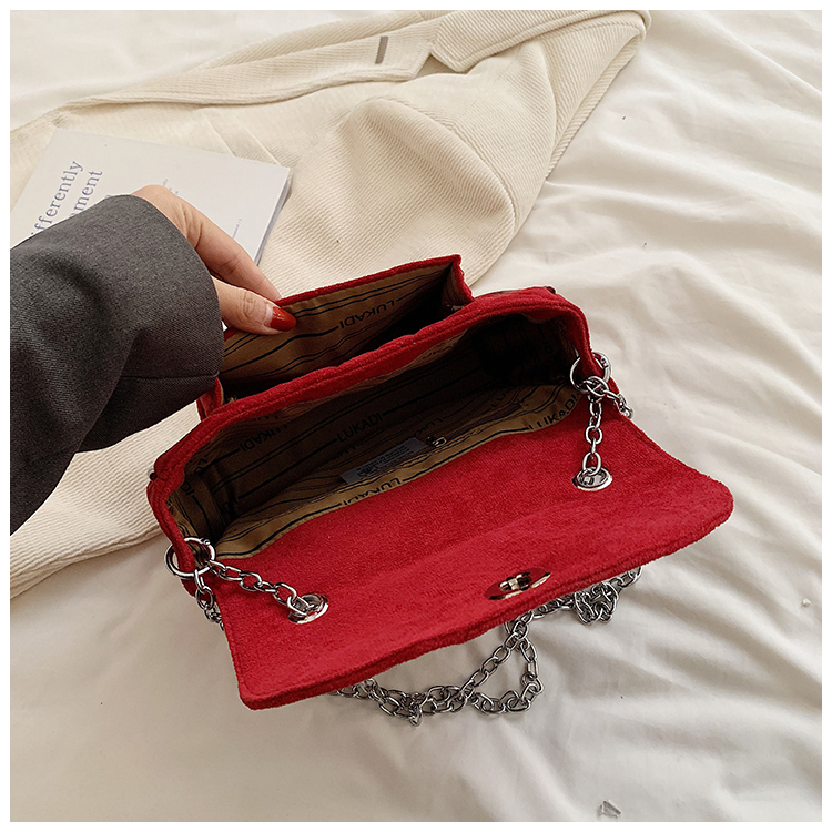 Women's Deerskin Velvet Solid Color Classic Style Sewing Thread Square Lock Clasp Shoulder Bag display picture 12
