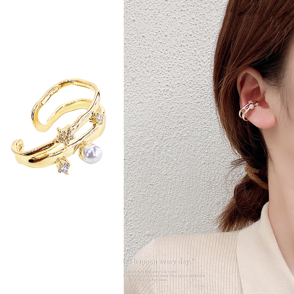 1 Piece Elegant Simple Style Geometric Plating Inlay Copper Artificial Pearls Zircon Ear Cuffs display picture 4