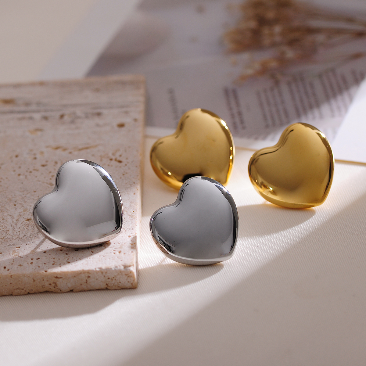 Elegant Simple Style Heart Shape Stainless Steel Plating 18k Gold Plated Earrings Necklace display picture 4
