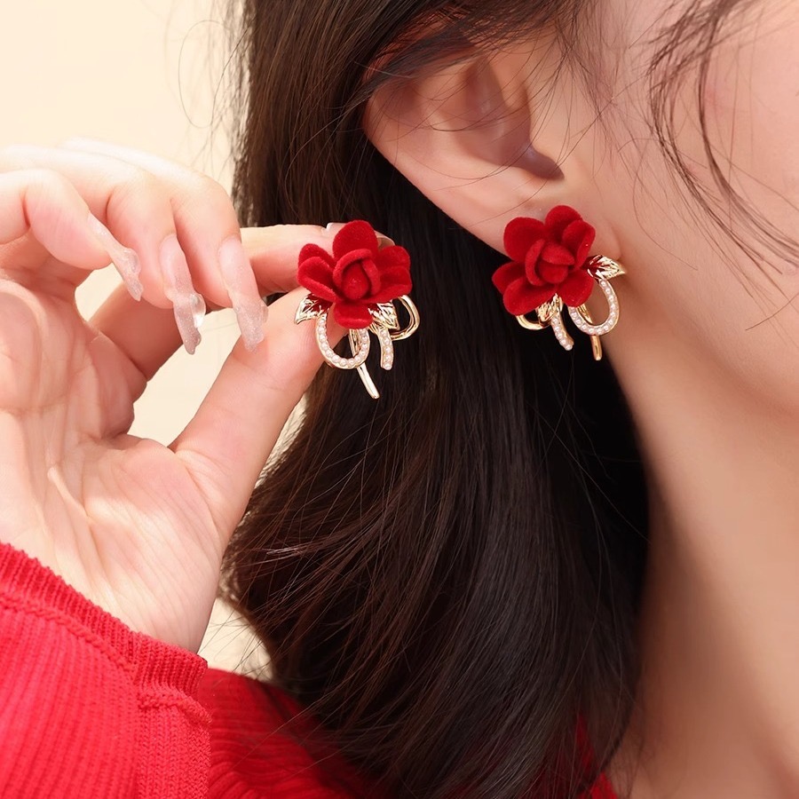 1 Paire Élégant Romantique Fleur Placage Incruster Alliage Perles Artificielles Boucles D'oreilles display picture 3