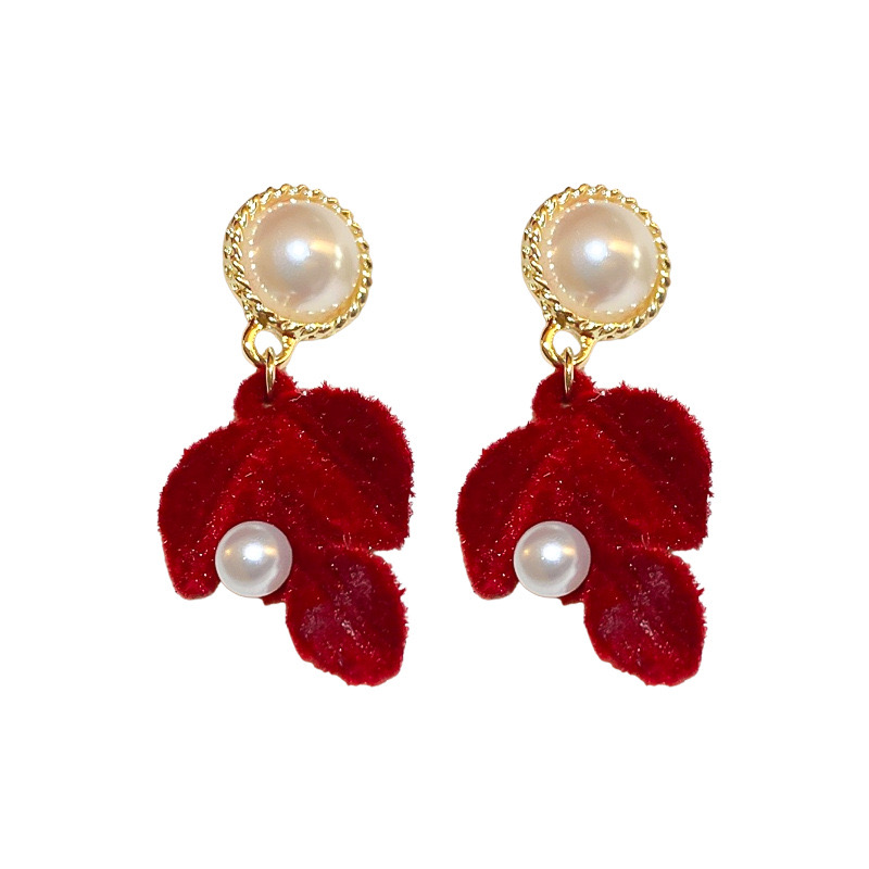 1 Paire Élégant Romantique Feuille Placage Incruster Alliage Perles Artificielles Boucles D'oreilles display picture 5