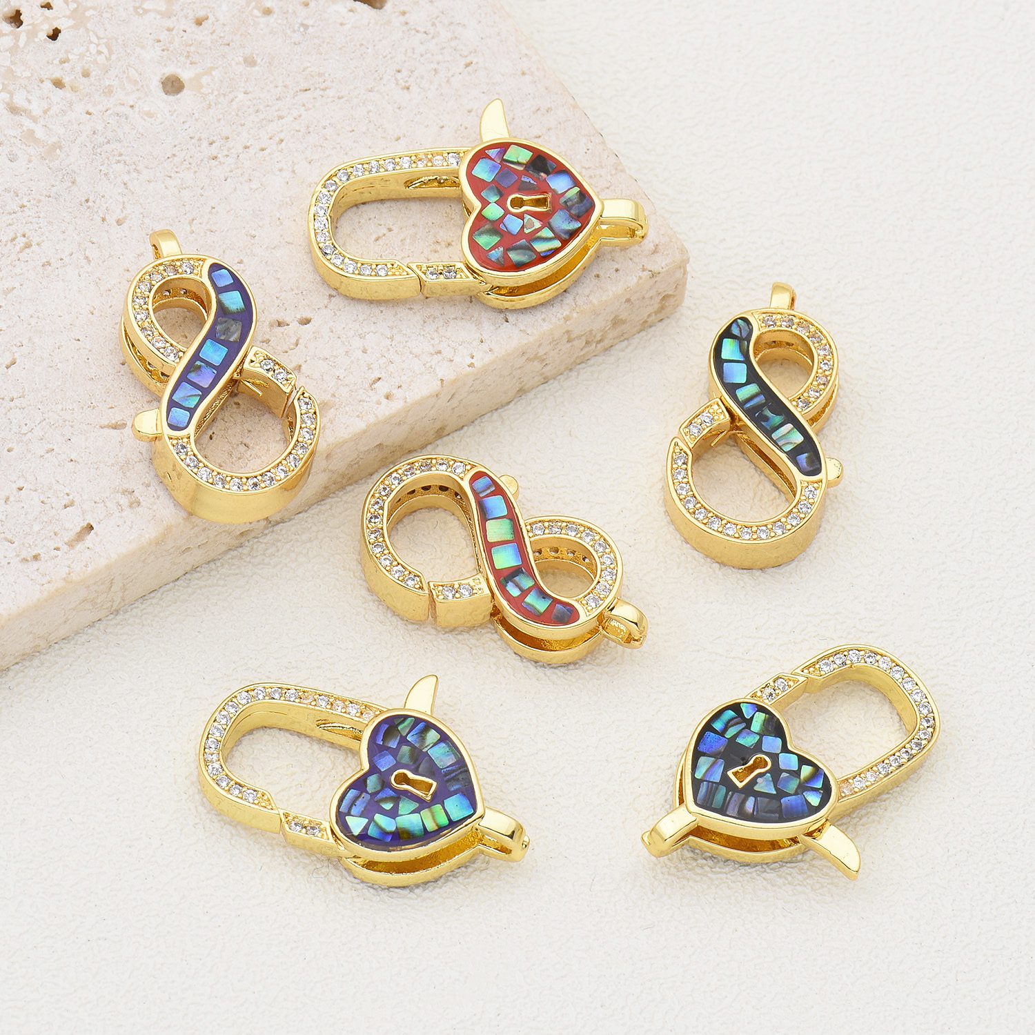 1 Piece Simple Style Infinity Heart Shape Lock Copper Enamel Plating Inlay Lobster Clasp Jewelry Accessories display picture 1