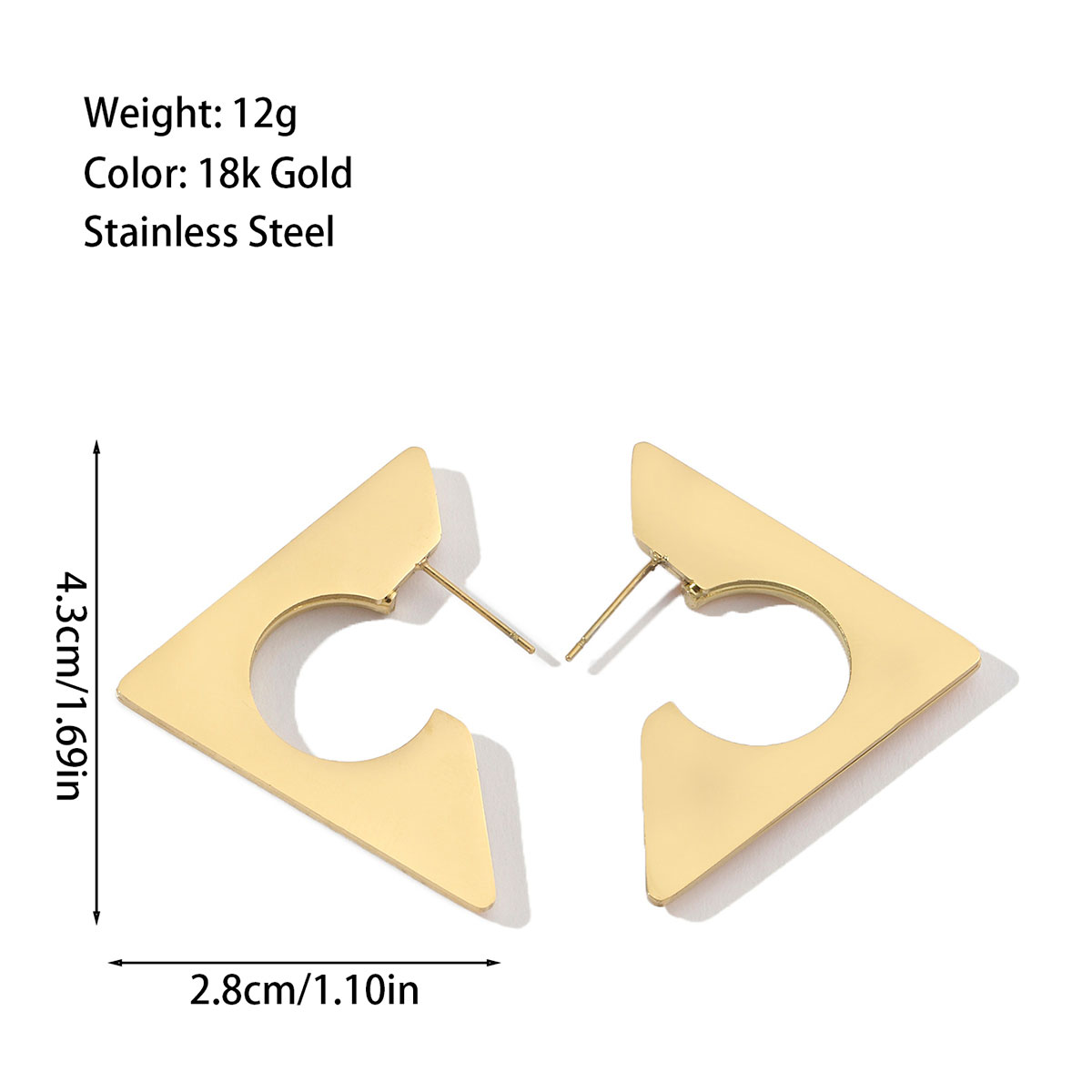 1 Pair Simple Style Triangle Polishing Plating Titanium Steel 18k Gold Plated Ear Studs display picture 2