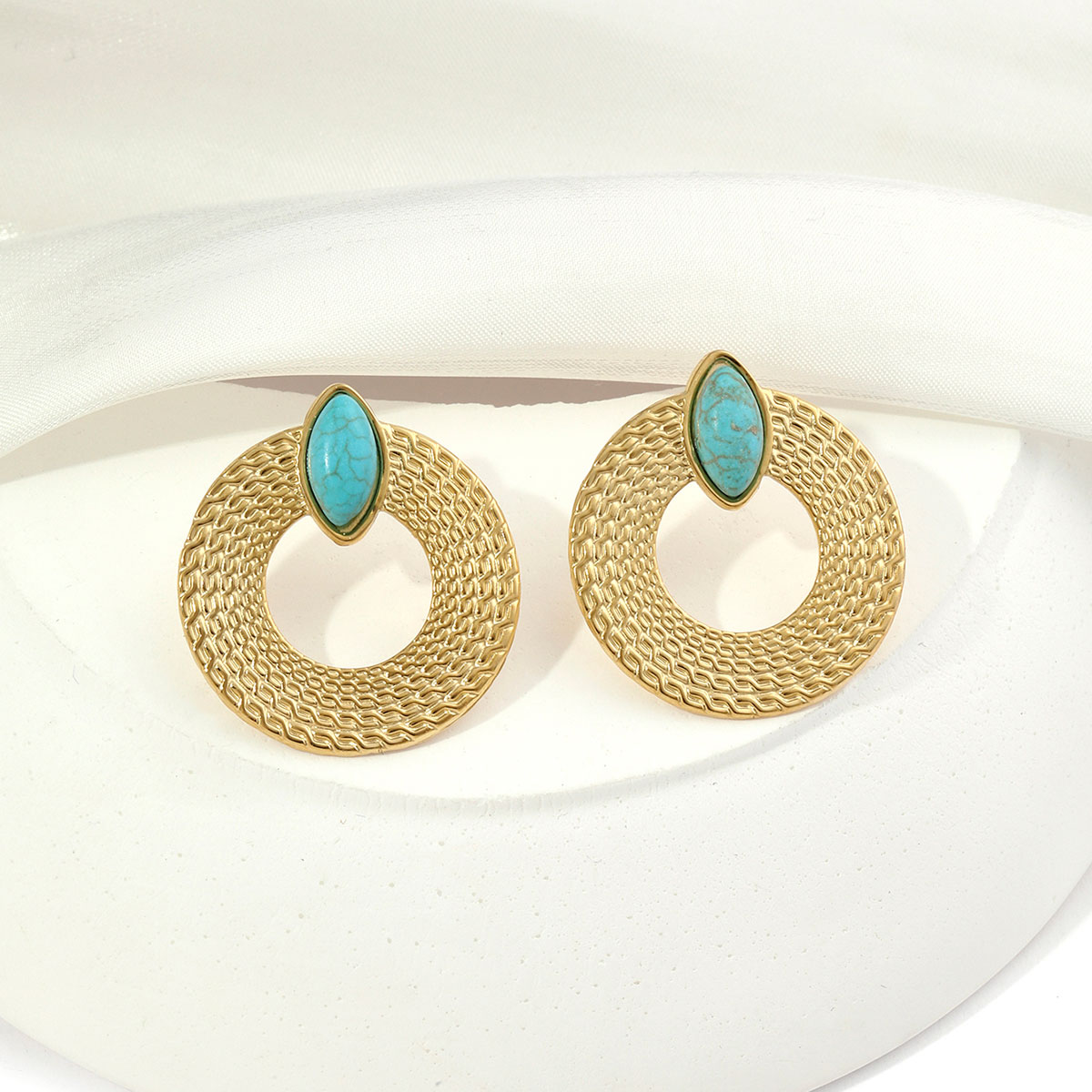 1 Pair Ig Style Round Polishing Plating Inlay Titanium Steel Natural Stone 18k Gold Plated Ear Studs display picture 3