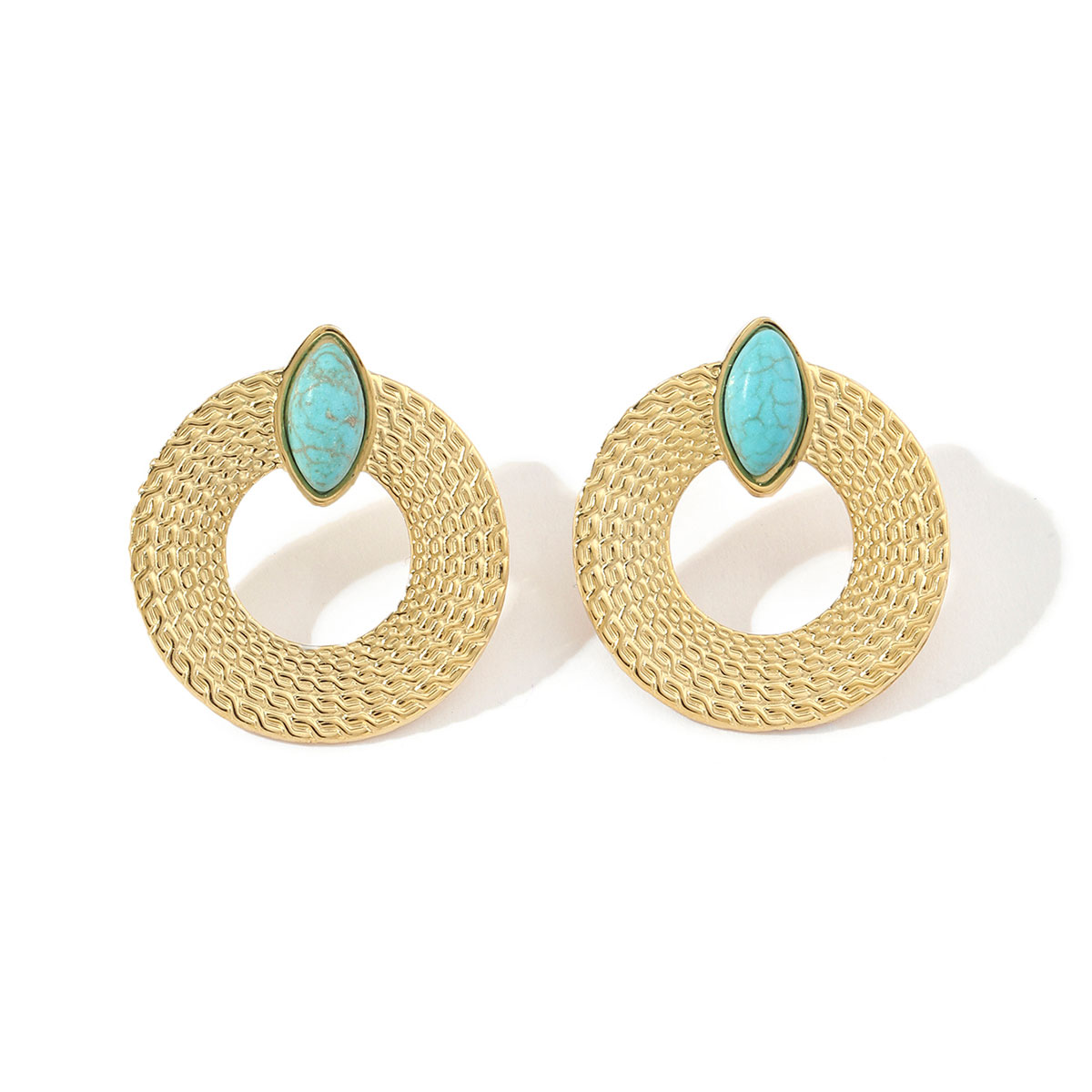 1 Pair Ig Style Round Polishing Plating Inlay Titanium Steel Natural Stone 18k Gold Plated Ear Studs display picture 5