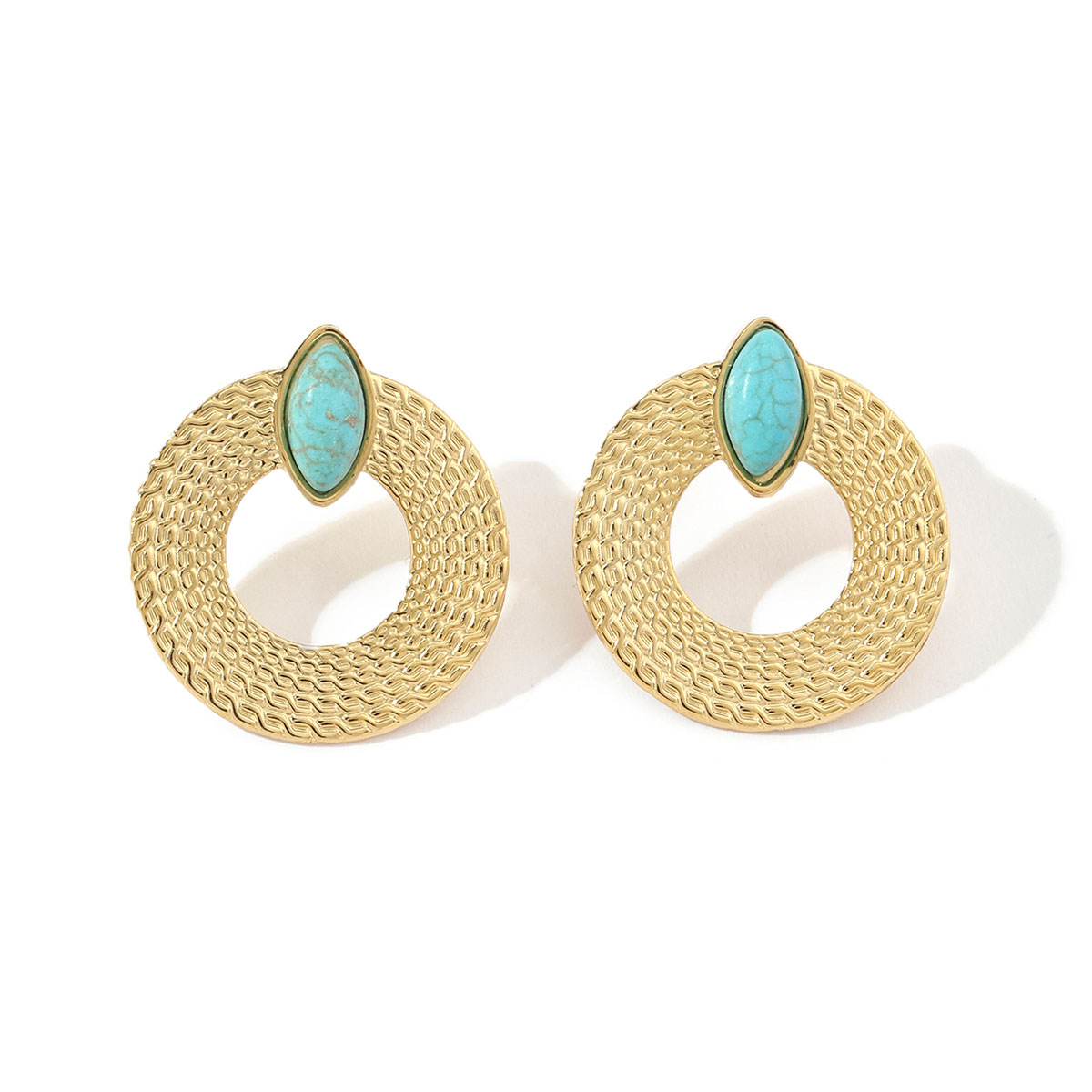 1 Paire Style Ig Rond Polissage Placage Incruster Acier Au Titane Pierre Naturelle Plaqué Or 18k Boucles D'oreilles display picture 5