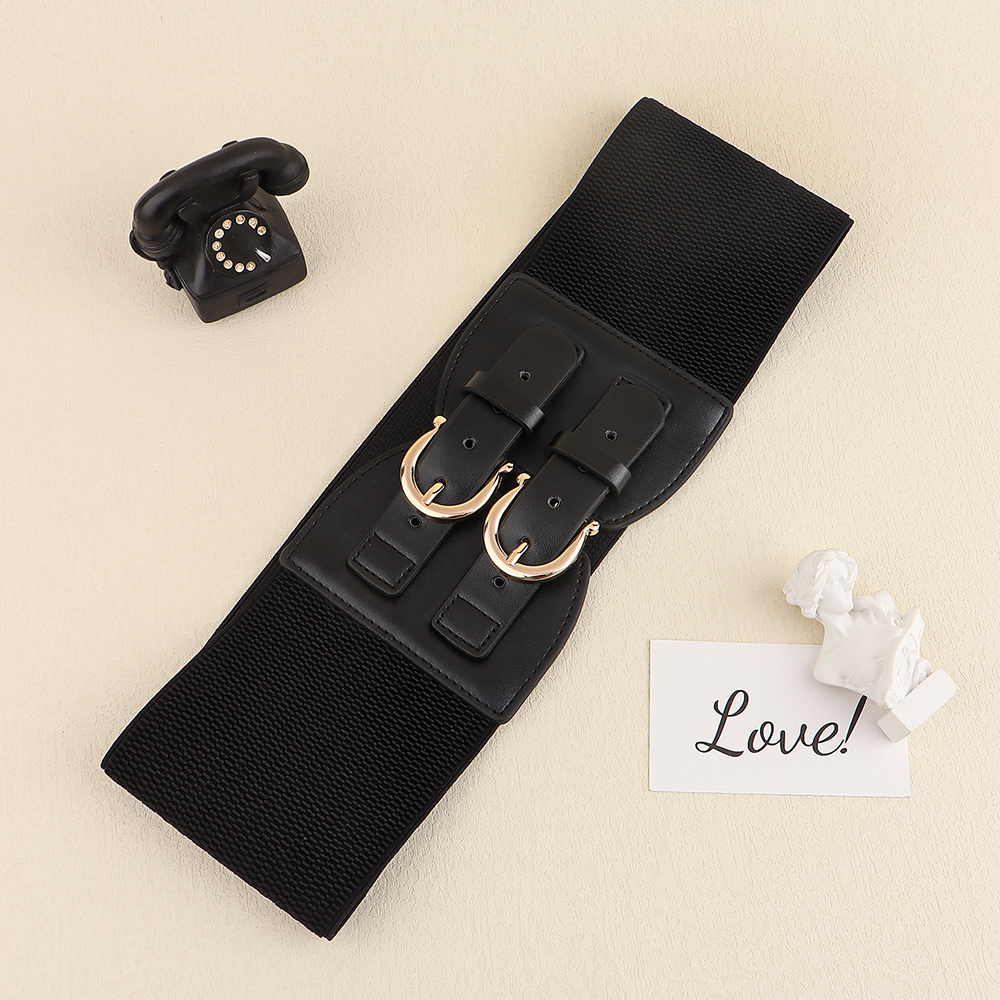 Elegant Solid Color Pu Leather Alloy Elastic Band Women's Woven Belts display picture 5