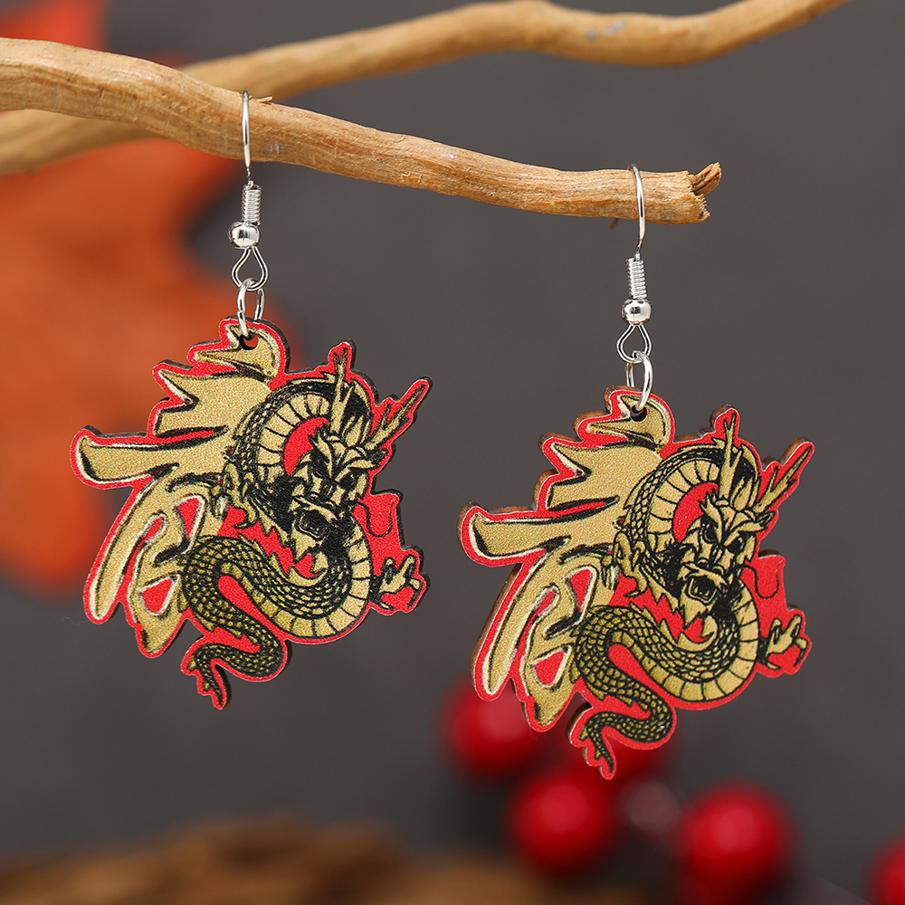 1 Pair Casual Dragon Wood Silver Plated Drop Earrings display picture 1