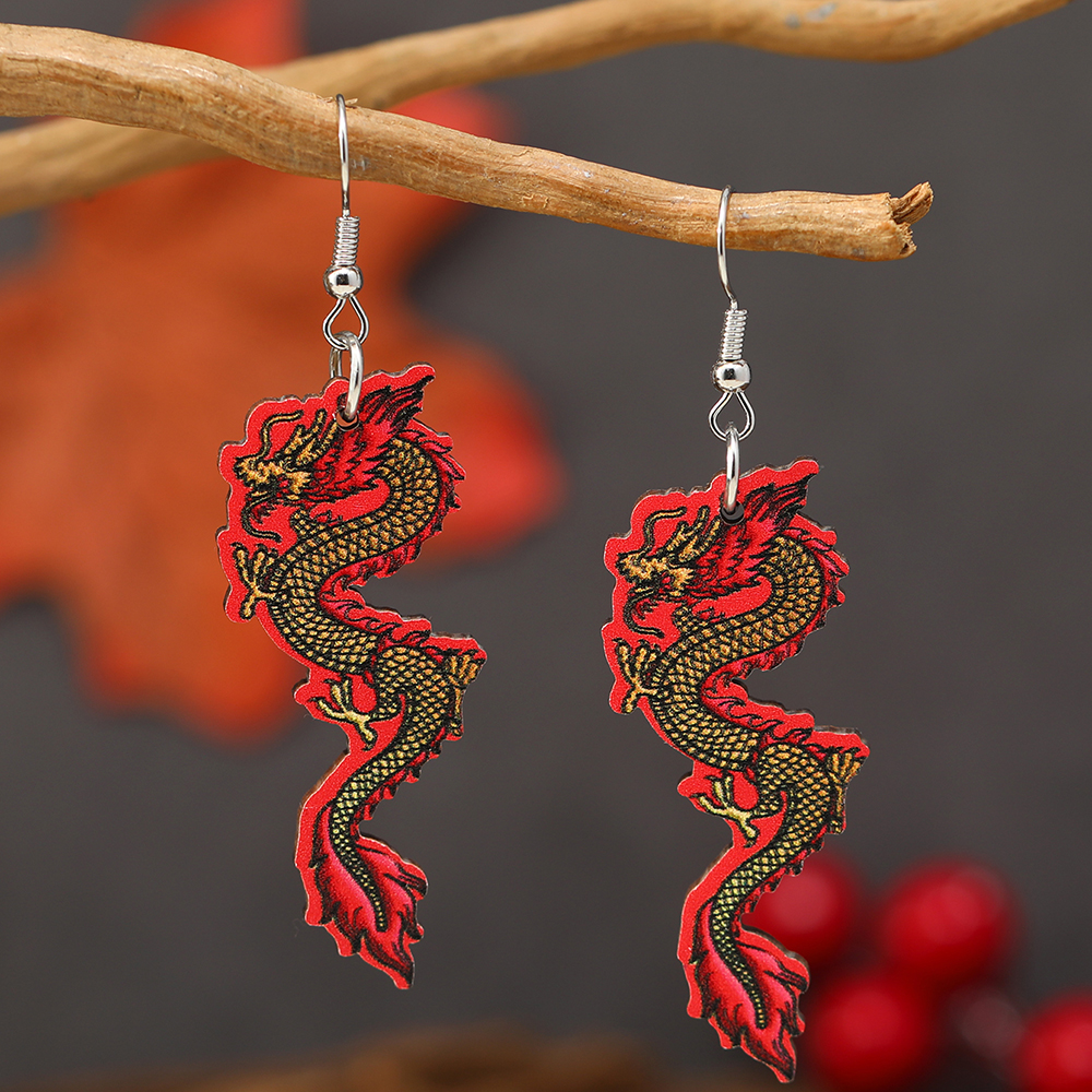 1 Pair Casual Dragon Wood Silver Plated Drop Earrings display picture 6