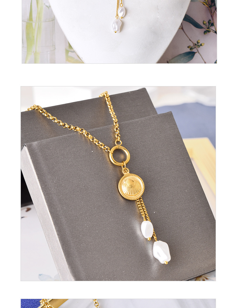 304 Stainless Steel 18K Gold Plated Fashion Plating Inlay Heart Shape Shell Artificial Pearls Shell Necklace display picture 4