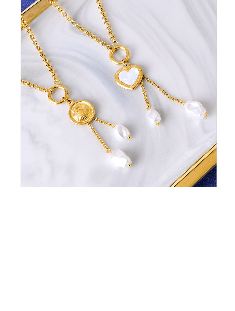 304 Stainless Steel 18K Gold Plated Fashion Plating Inlay Heart Shape Shell Artificial Pearls Shell Necklace display picture 5