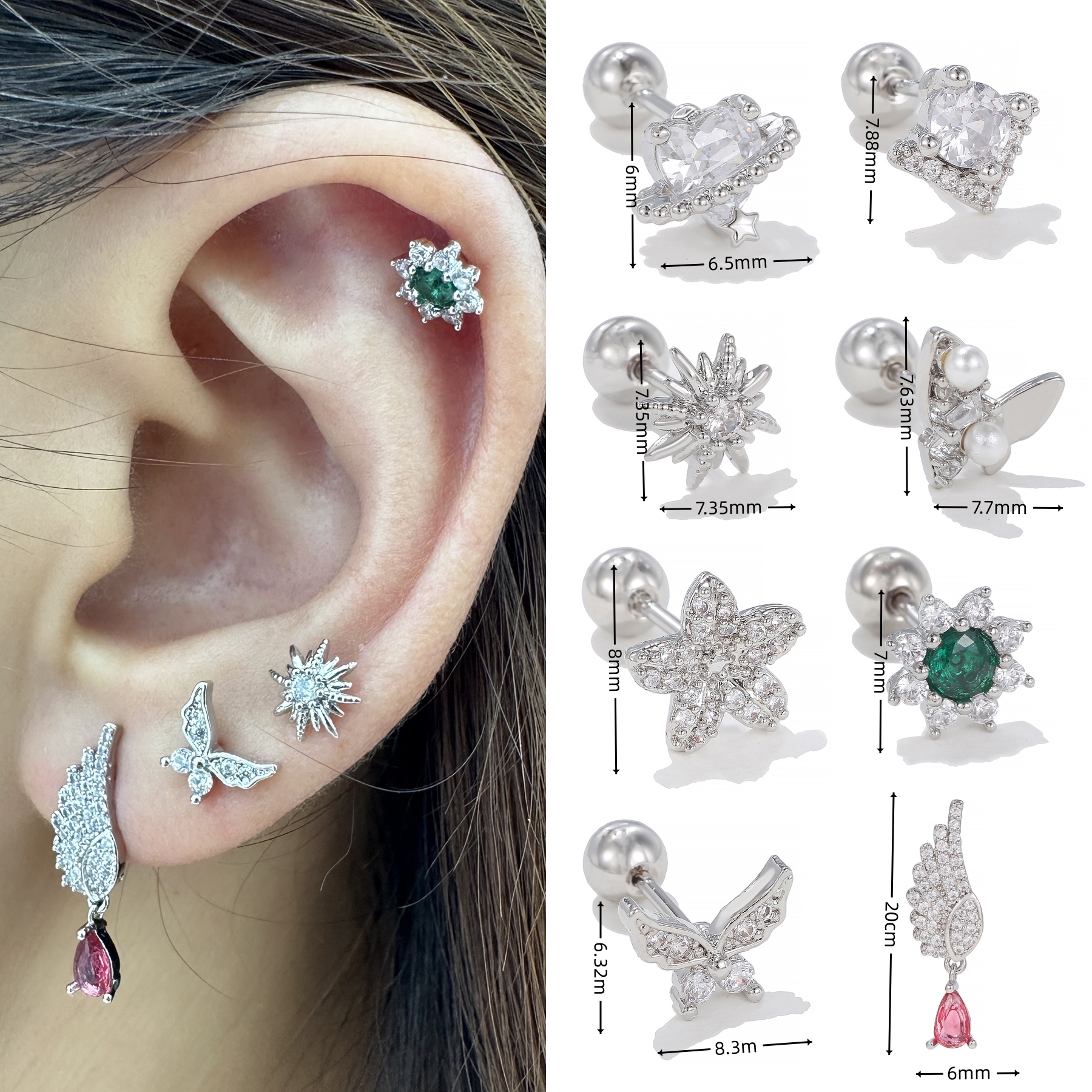 1 Piece Simple Style Geometric Plating Inlay Brass Zircon 18k Gold Plated White Gold Plated Ear Studs display picture 1