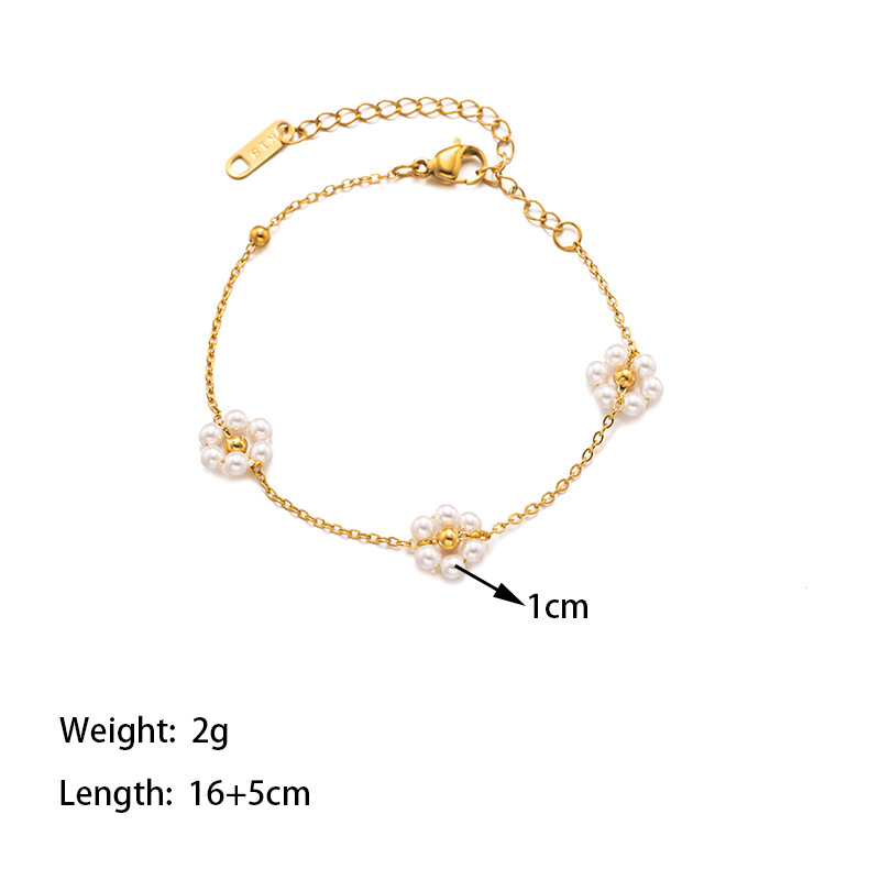 304 Stainless Steel 18K Gold Plated Elegant Simple Style Polishing Plating Inlay Flower Plastic Bracelets Necklace display picture 6