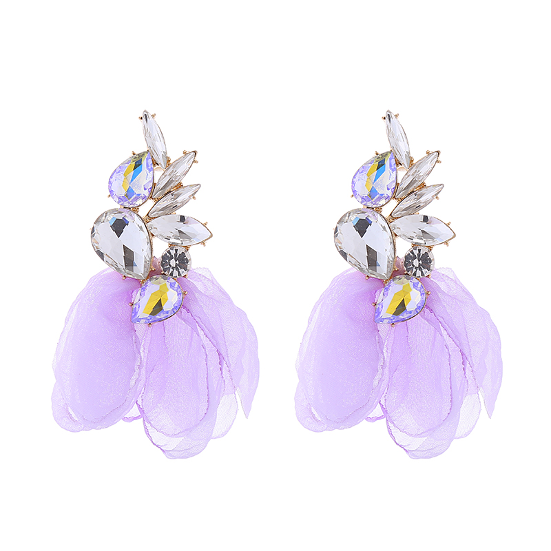 1 Pair Elegant Flower Petal Plating Inlay Alloy Glass Drill Gold Plated Drop Earrings display picture 8