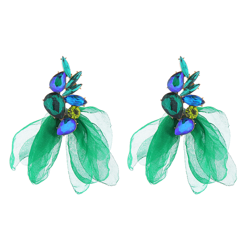 1 Pair Elegant Flower Petal Plating Inlay Alloy Glass Drill Gold Plated Drop Earrings display picture 6