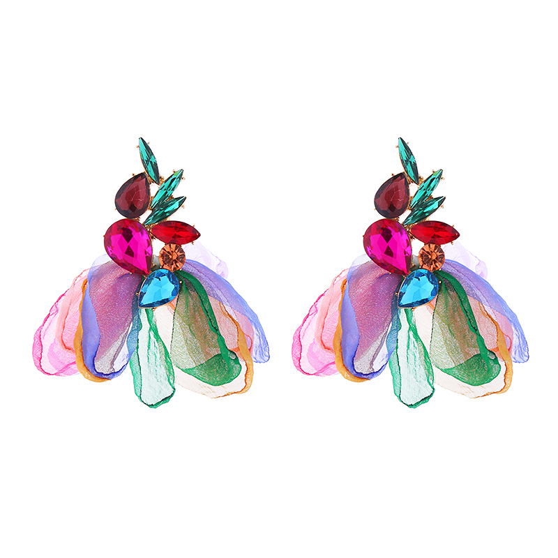 1 Pair Elegant Flower Petal Plating Inlay Alloy Glass Drill Gold Plated Drop Earrings display picture 7