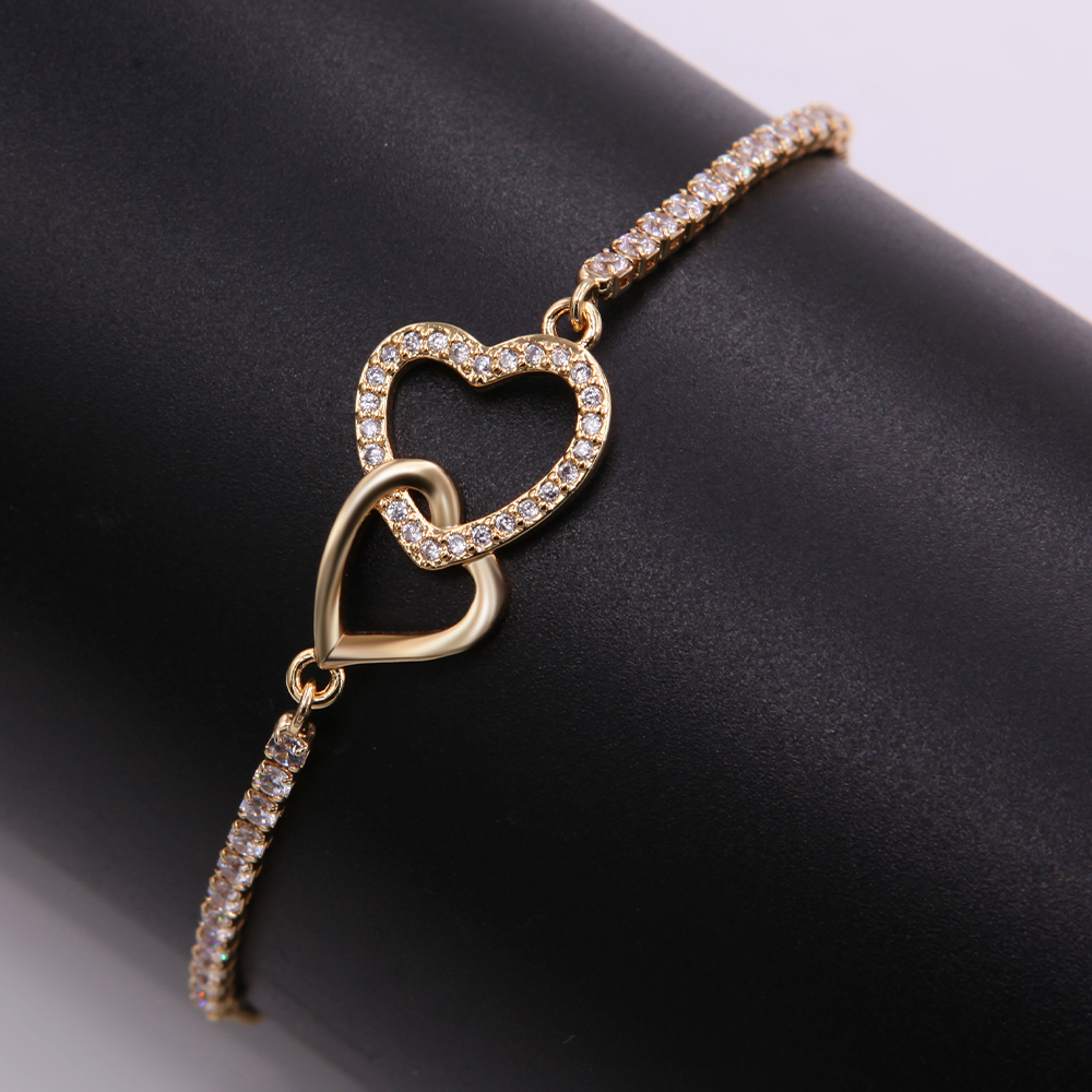 Romantic Sweet Heart Shape Rope Copper Plating Inlay Zircon 18k Gold Plated Bracelets display picture 5
