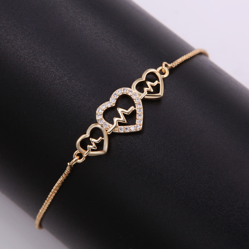Romantic Sweet Heart Shape Rope Copper Plating Inlay Zircon 18k Gold Plated Bracelets display picture 3