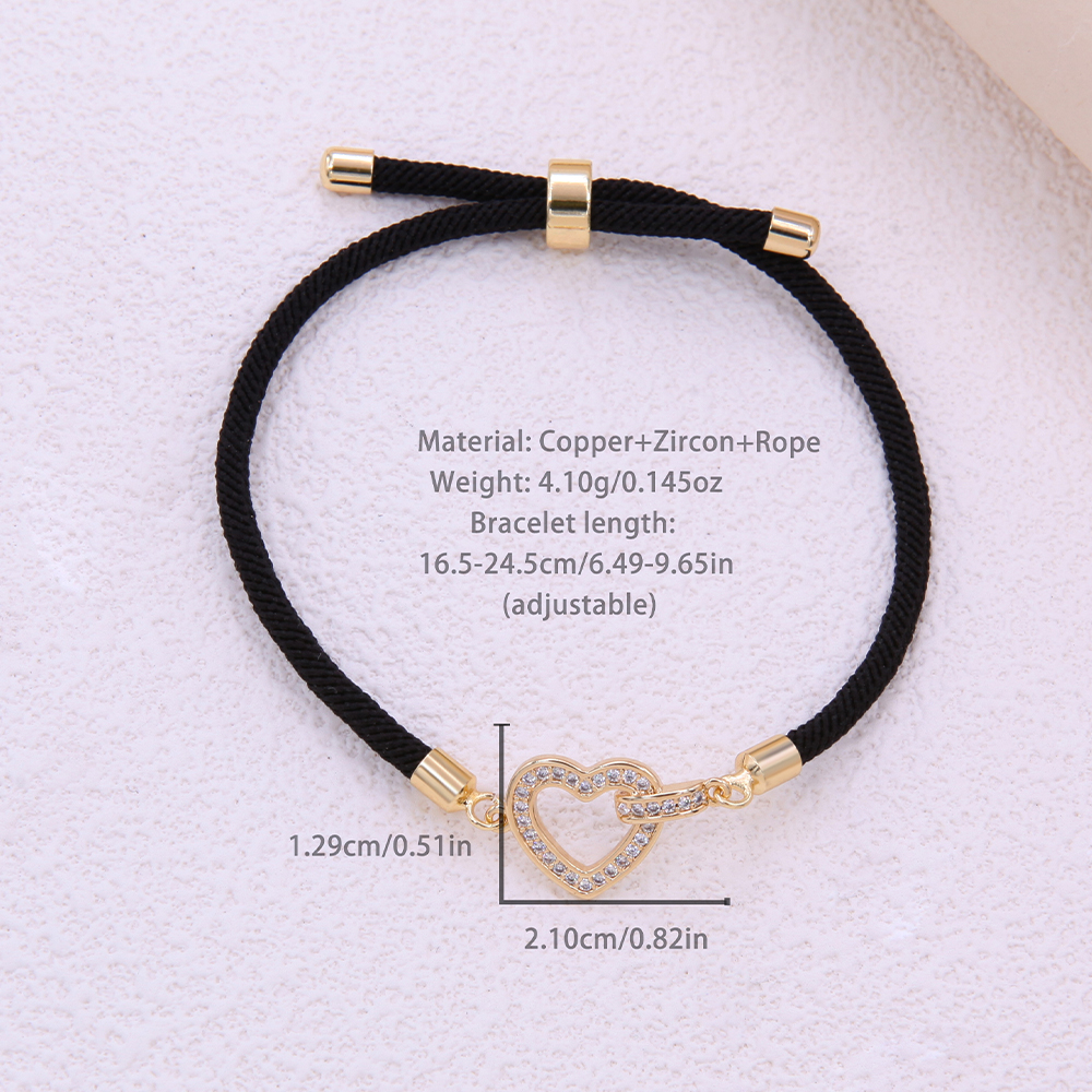 Romantic Sweet Heart Shape Rope Copper Plating Inlay Zircon 18k Gold Plated Bracelets display picture 8