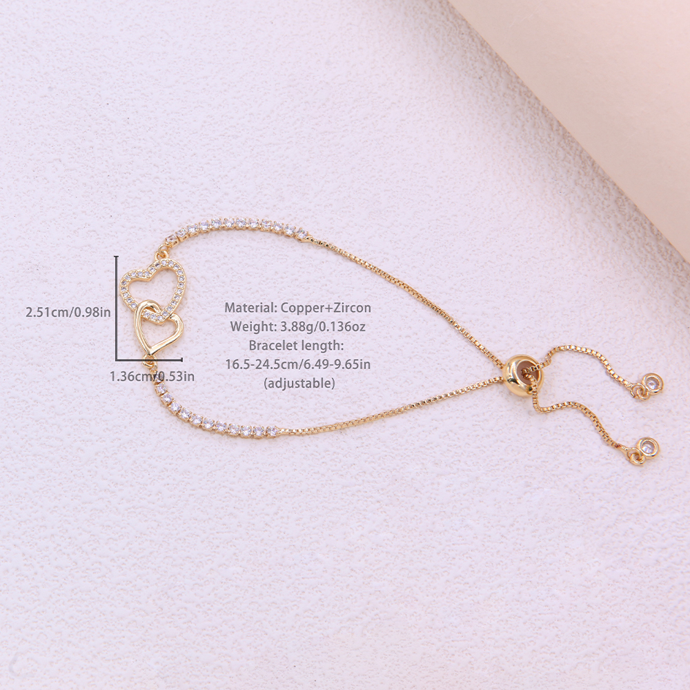 Romantic Sweet Heart Shape Rope Copper Plating Inlay Zircon 18k Gold Plated Bracelets display picture 10