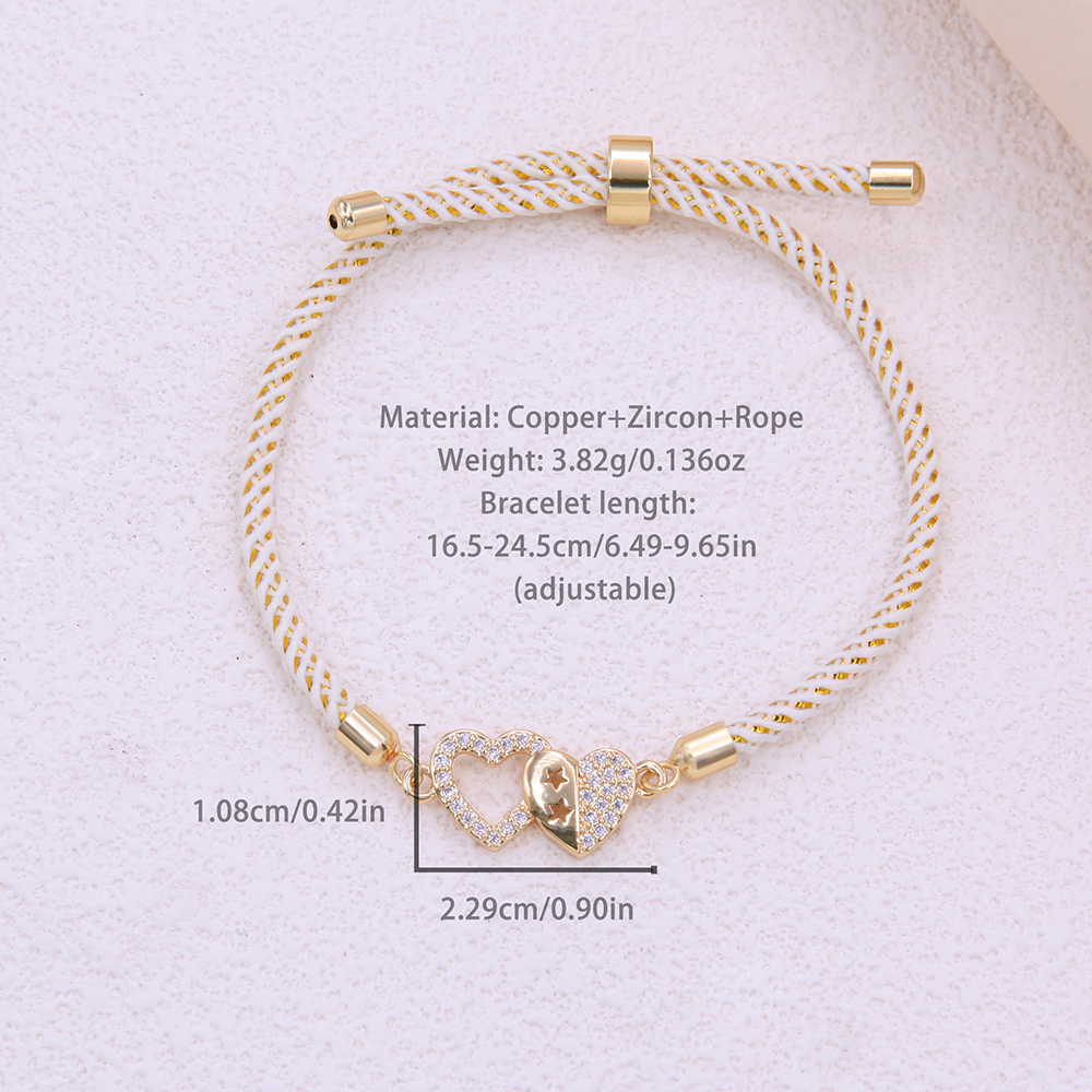 Romantic Sweet Heart Shape Rope Copper Plating Inlay Zircon 18k Gold Plated Bracelets display picture 9