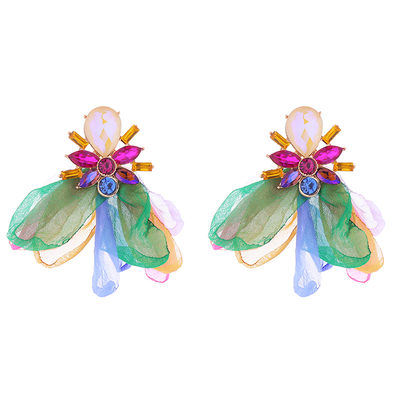 1 Pair Elegant Petal Plating Inlay Alloy Rhinestones Glass Drill Gold Plated Drop Earrings display picture 8