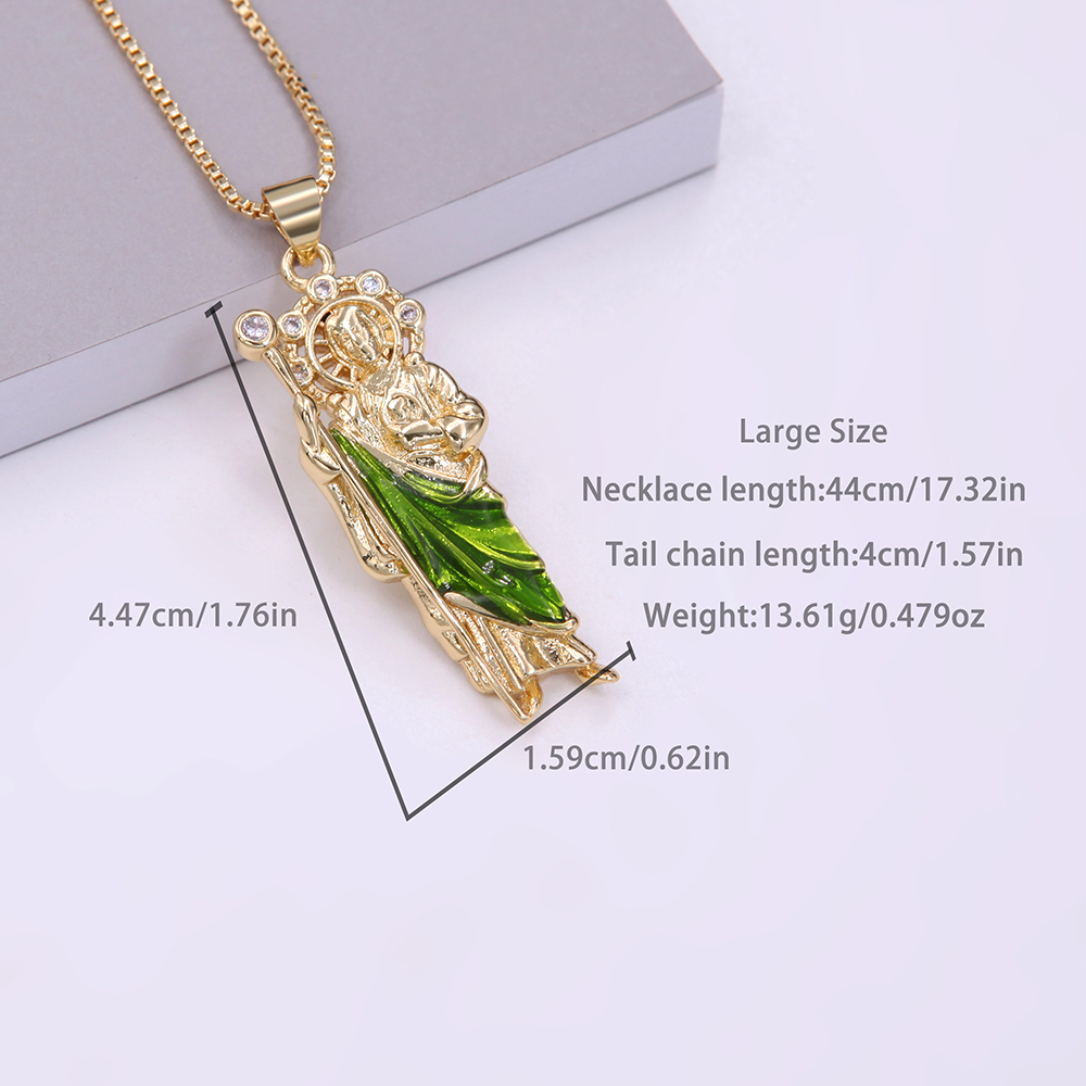 Retro Human Copper Enamel Plating Inlay Zircon 18k Gold Plated Pendant Necklace display picture 3