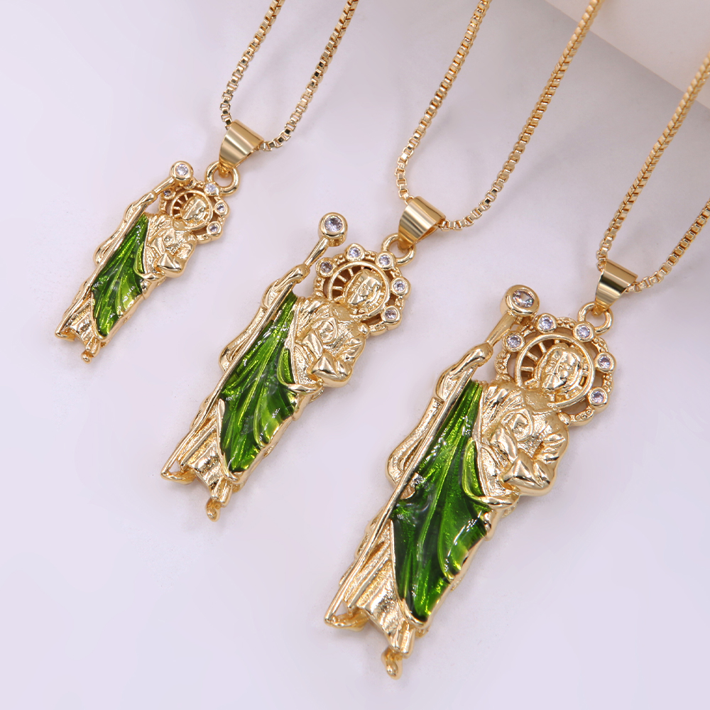 Retro Human Copper Enamel Plating Inlay Zircon 18k Gold Plated Pendant Necklace display picture 1