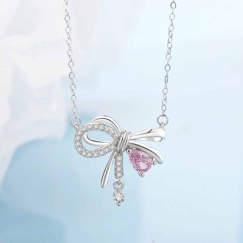 Elegant Simple Style Butterfly Bow Knot Sterling Silver Plating Inlay Zircon Silver Plated Necklace display picture 2