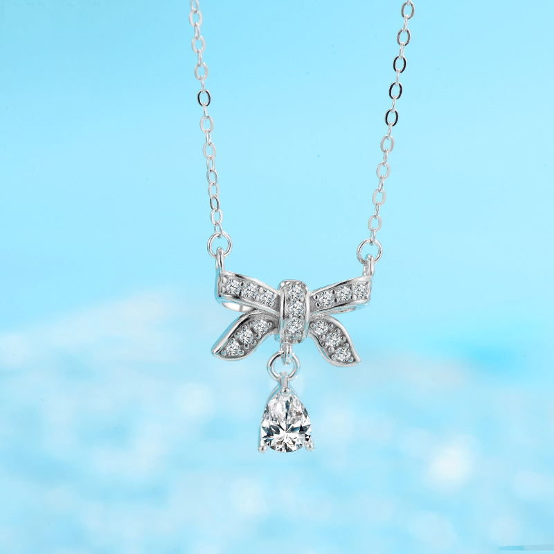 Elegant Einfacher Stil Schmetterling Bogenknoten Sterling Silber Überzug Inlay Zirkon Versilbert Halskette display picture 8