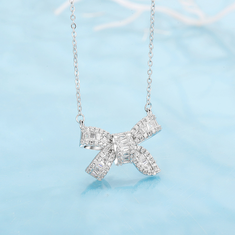 Elegant Simple Style Butterfly Bow Knot Sterling Silver Plating Inlay Zircon Silver Plated Necklace display picture 7