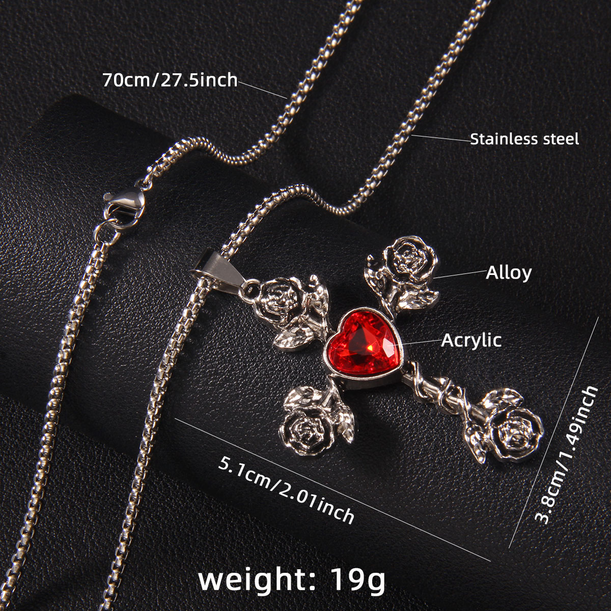 Hip-Hop Retro Cross Rose 201 Stainless Steel Arylic Zinc Alloy Acrylic Unisex Pendant Necklace display picture 2