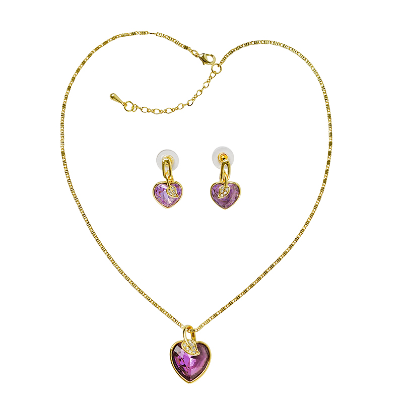 Elegant Luxurious Heart Shape Copper Plating Inlay Glass Zircon 18k Gold Plated Earrings Necklace display picture 2
