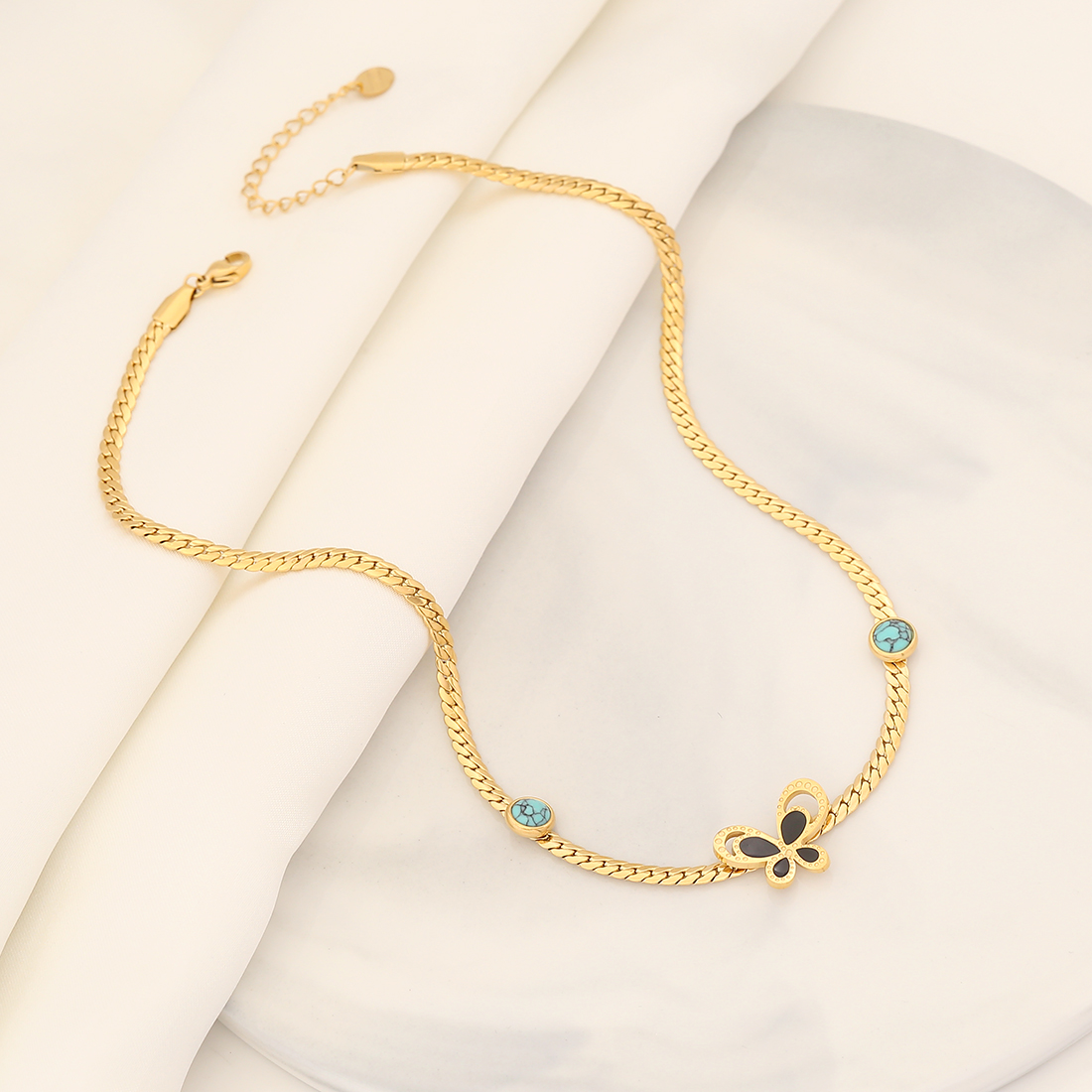 Stainless Steel 18K Gold Plated Simple Style Plating Butterfly Turquoise Bracelets Earrings Necklace display picture 5