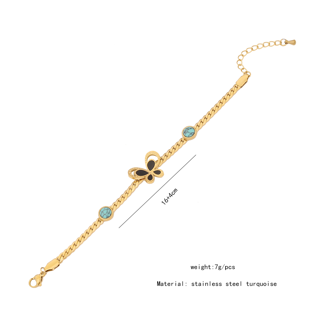 Rostfreier Stahl 18 Karat Vergoldet Einfacher Stil Überzug Schmetterling Türkis Armbänder Ohrringe Halskette display picture 2