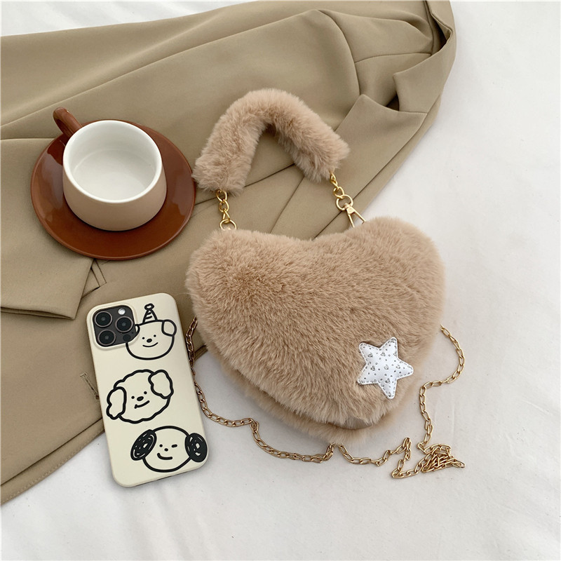 Women's Fur Solid Color Streetwear Sewing Thread Heart-shaped Zipper Shoulder Bag display picture 7