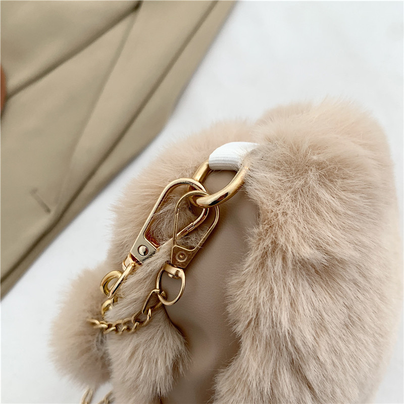 Women's Fur Solid Color Streetwear Sewing Thread Heart-shaped Zipper Shoulder Bag display picture 4