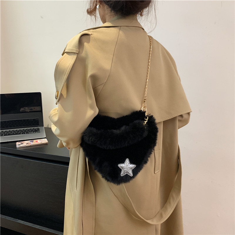Women's Fur Solid Color Streetwear Sewing Thread Heart-shaped Zipper Shoulder Bag display picture 16