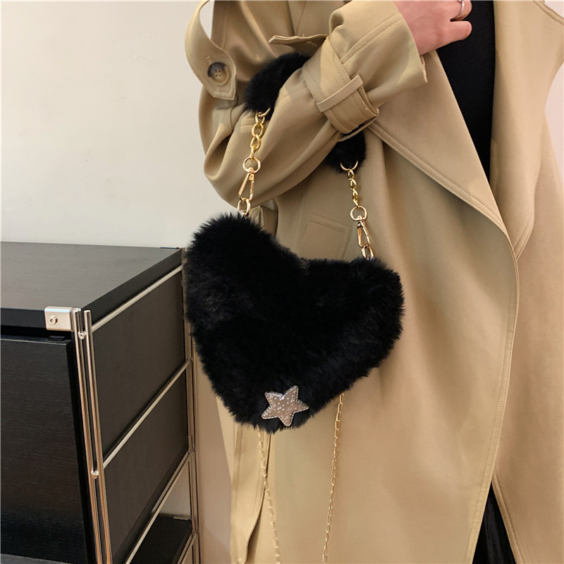 Women's Fur Solid Color Streetwear Sewing Thread Heart-shaped Zipper Shoulder Bag display picture 14