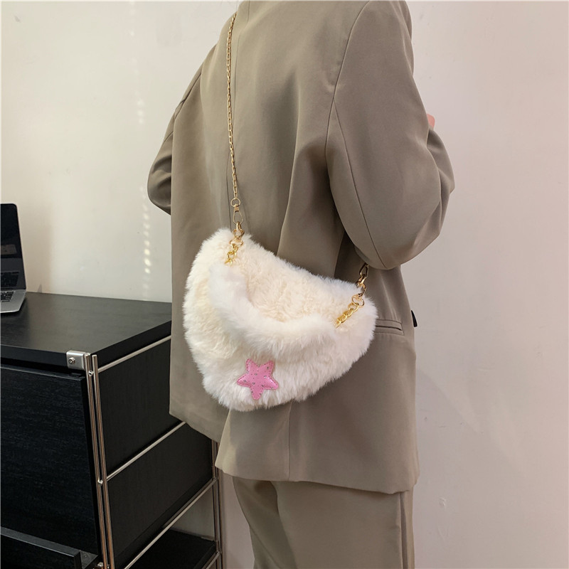 Women's Fur Solid Color Streetwear Sewing Thread Heart-shaped Zipper Shoulder Bag display picture 17