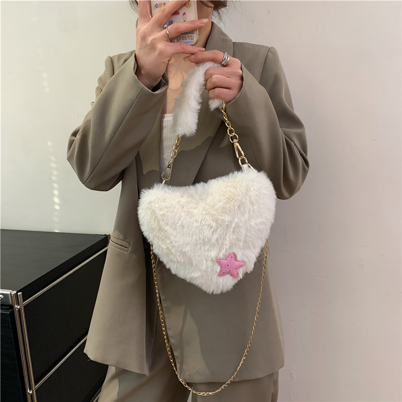 Women's Fur Solid Color Streetwear Sewing Thread Heart-shaped Zipper Shoulder Bag display picture 18