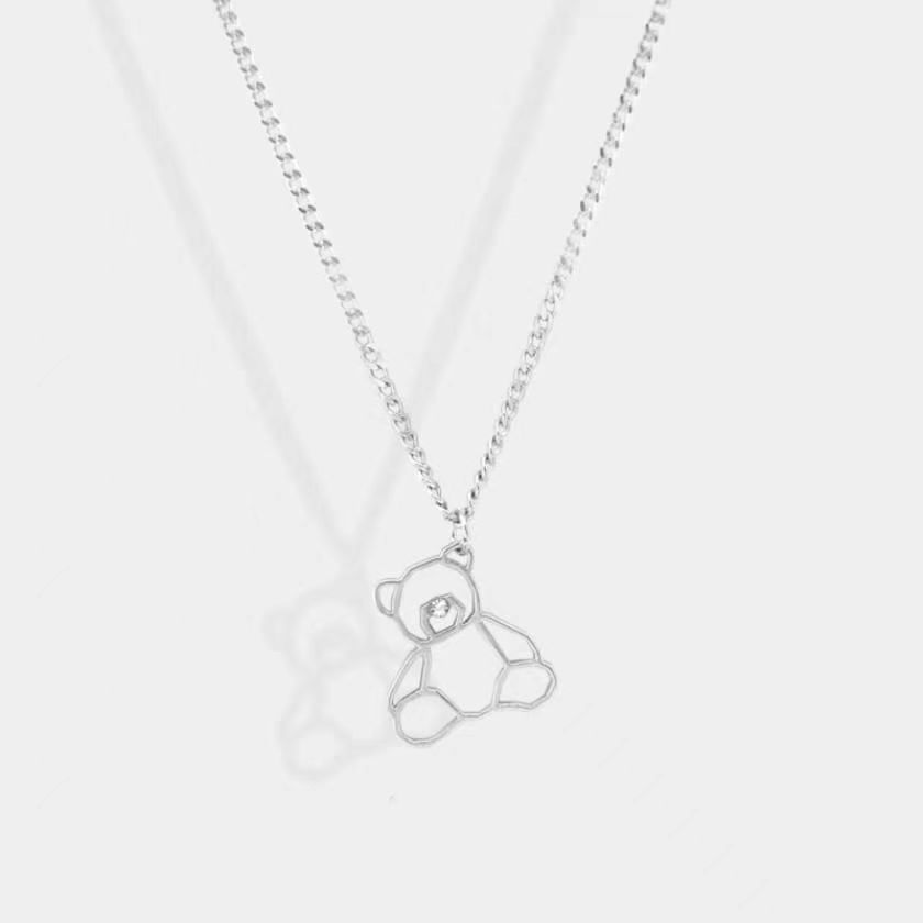 Cute Simple Style Little Bear Alloy Hollow Out Inlay Rhinestones Unisex Pendant Necklace display picture 2