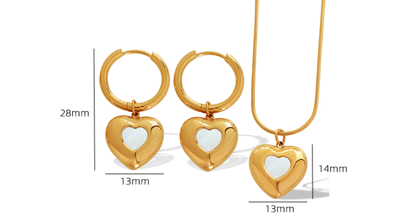 Elegant Formal Simple Style Heart Shape Titanium Steel Plating Inlay Shell 18k Gold Plated Earrings Necklace display picture 1