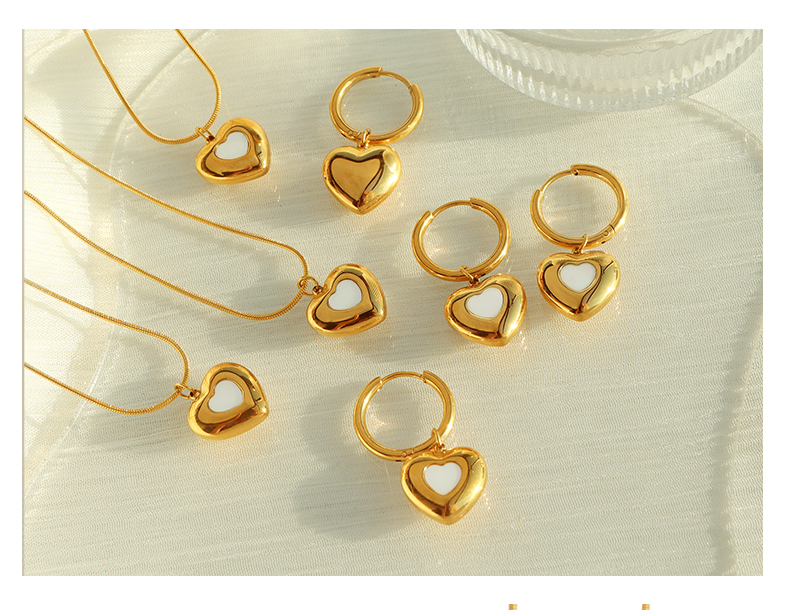 Elegant Formal Simple Style Heart Shape Titanium Steel Plating Inlay Shell 18k Gold Plated Earrings Necklace display picture 9