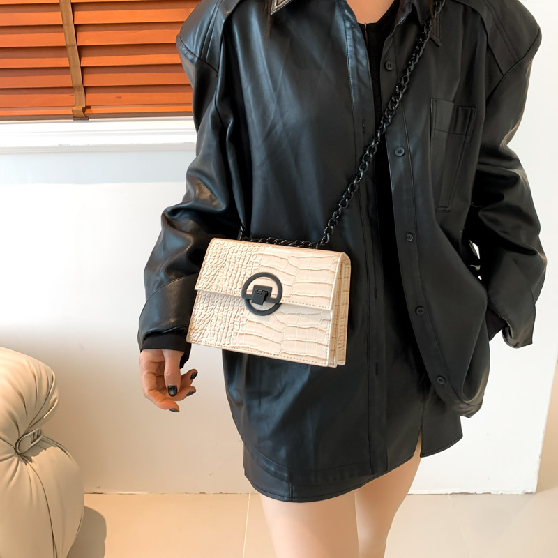 امرأة بو اللون الصامد نمط خمر النمط الكلاسيكي خيوط الخياطة زر معدني مربع غطاء الوجه حقيبة كتف display picture 3
