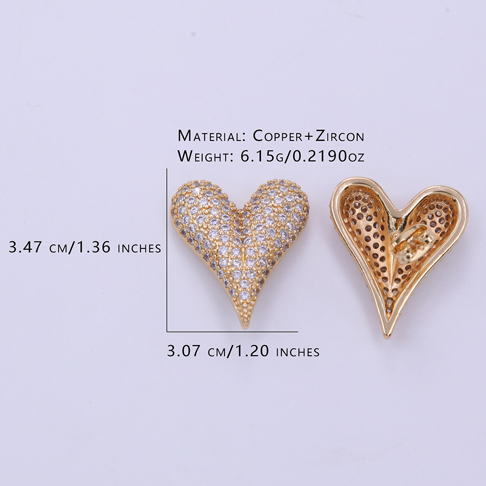 1 Pair Sweet Shiny Heart Shape Plating Inlay Copper Zircon 18K Gold Plated Ear Studs display picture 1