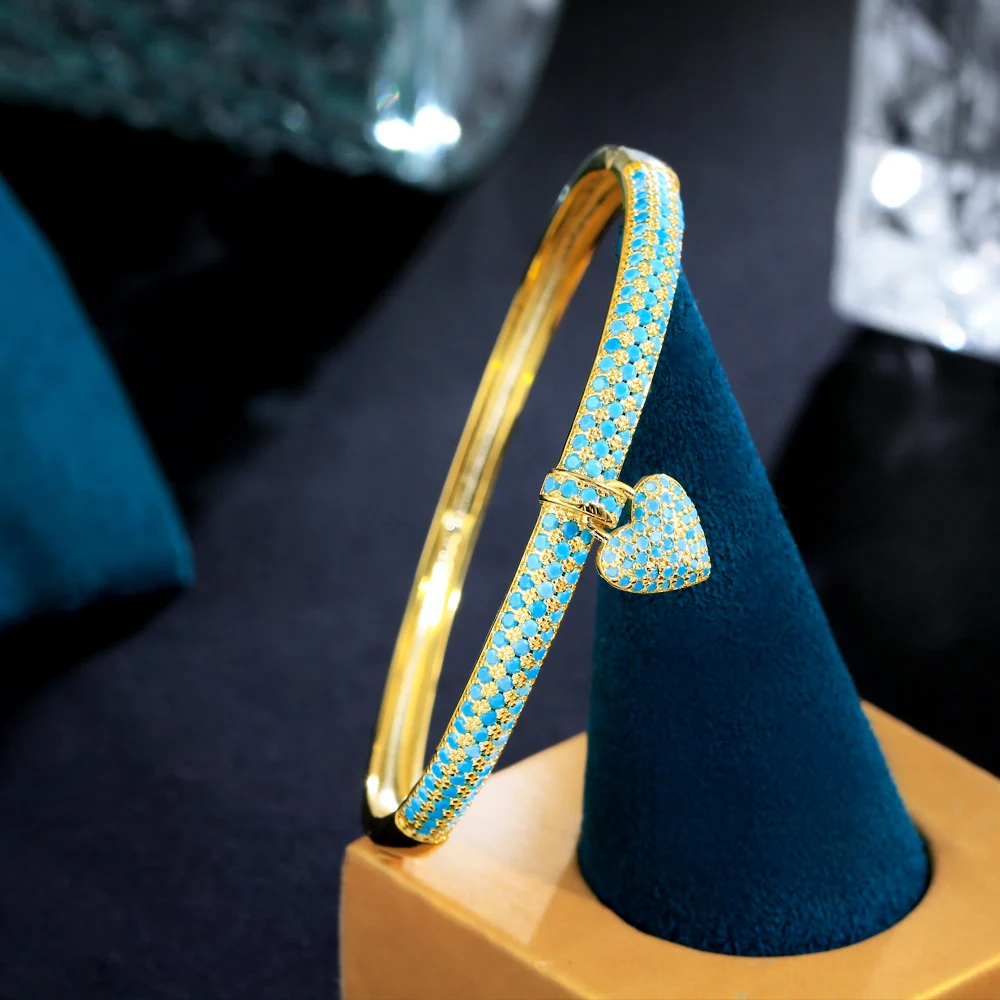 Le Cuivre Plaqué Or K Décontractée Élégant Incruster Forme De Cœur Turquoise Bracelet display picture 4