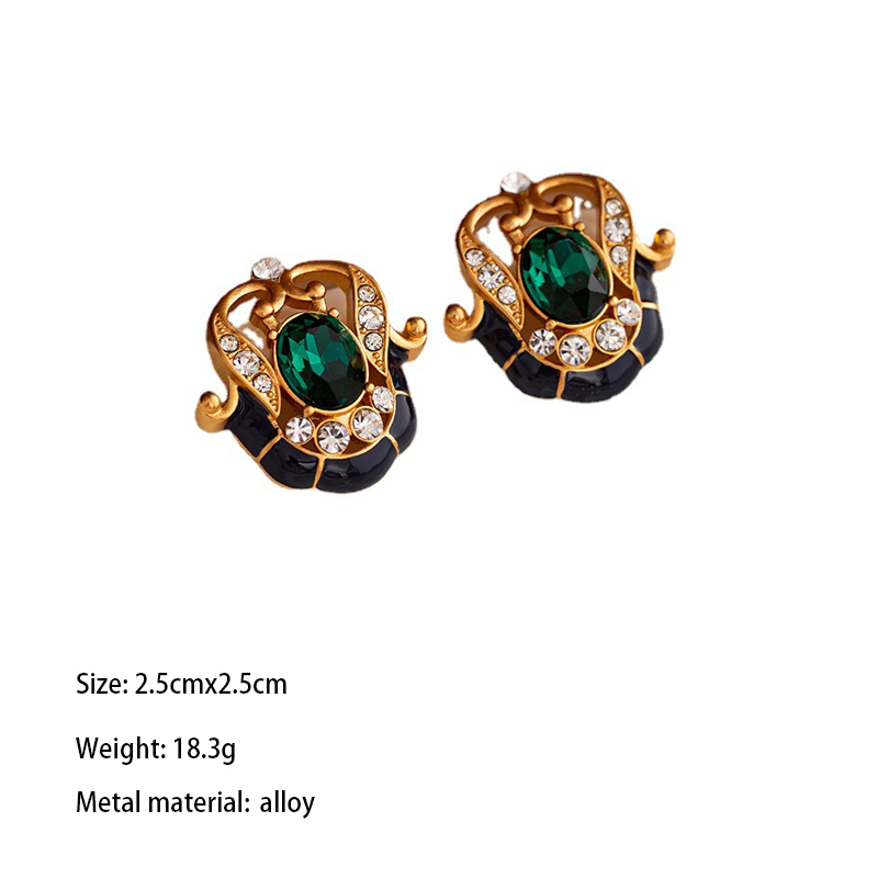 1 Pair Elegant Retro Geometric Plating Inlay Alloy Artificial Gemstones 18k Gold Plated Ear Studs display picture 5