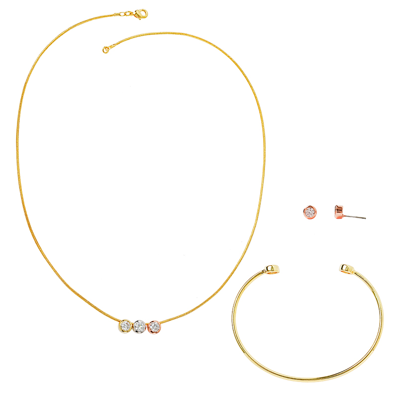 Kupfer Rosengoldbeschichtet Weißgold Plattiert Vergoldet Elegant Retro Geometrisch Inlay Zirkon Armbänder Ohrringe Halskette display picture 1