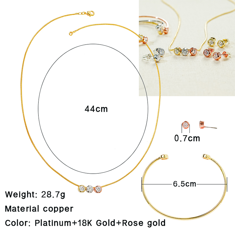 Copper Rose Gold Plated White Gold Plated Gold Plated Elegant Retro Geometric Inlay Zircon Bracelets Earrings Necklace display picture 3